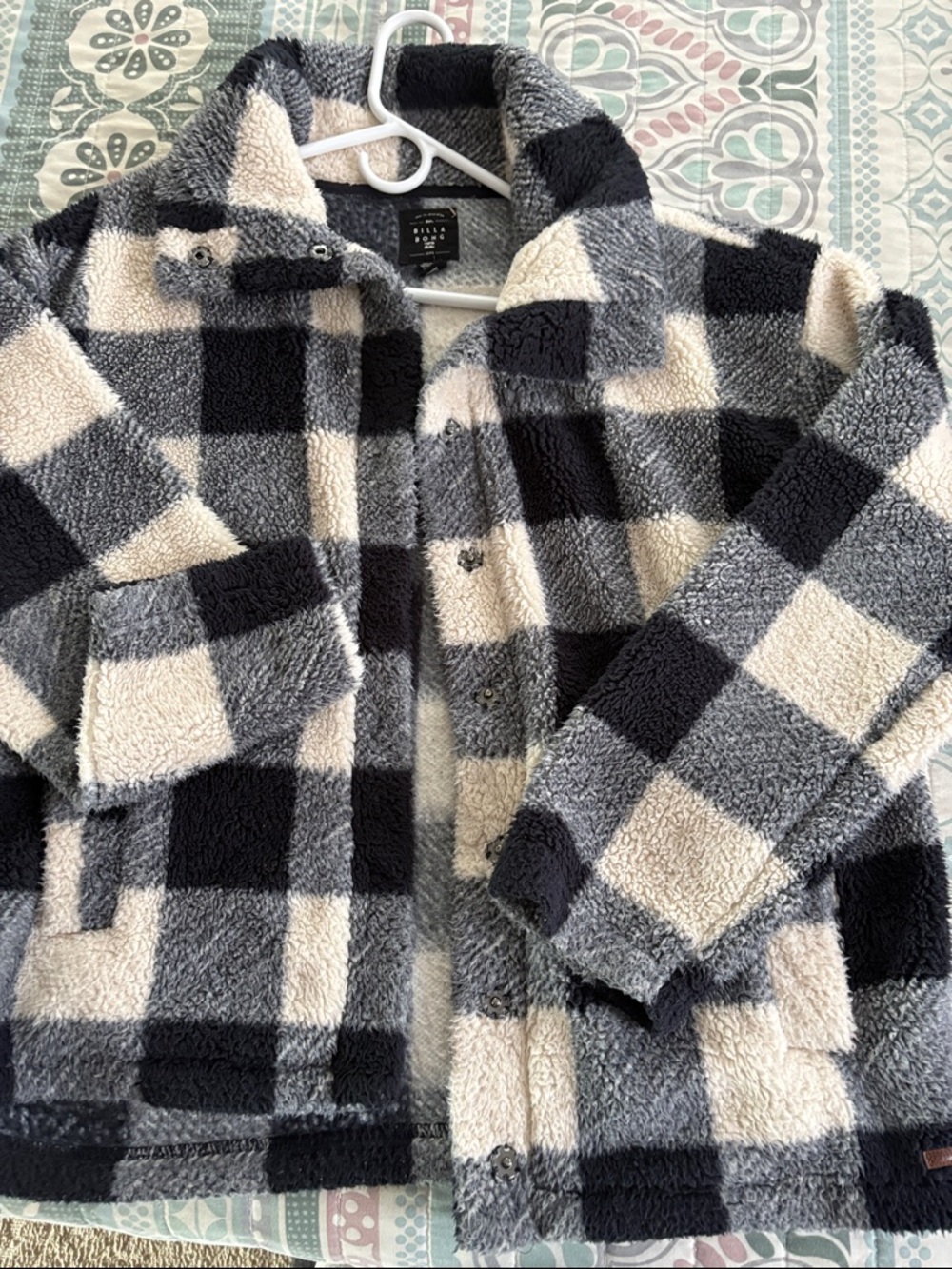 Billabong Black, Gray & Cream Buffalo-Check Sherpa Jacket